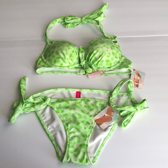 Victoria’s Secret Two Piece Green and White Padded Bathing Suit Size XS - Picture 1 of 8